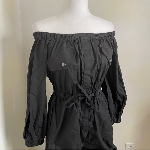 NWT Anthropologie Mare Mare Black Off-the-Shoulder Belted Jumpsuit Size S - Picture 5 of 12